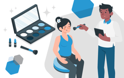 man does woman's makeup, cosmetics product pallet