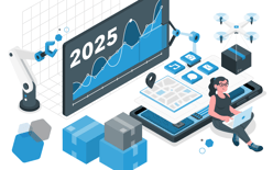Graph titled 2025, packages, drones, maps, and icons, representing the top fulfillment trends for 2025