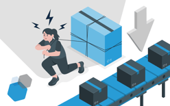 woman struggling to move package, representing logistics challenges
