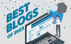 best blogs 2023 in large title text, Computer screen with blog page