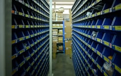 A shot of a shelving aisle in a pick and pack warehouse