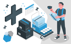 Man handles excess boxes and products in inventory management process