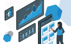 Person watching ecommerce trends, retails sales trend chart on a screen