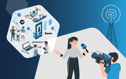 news anchor reporting on commerce news updates for major brands