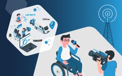 news anchor in wheelchair announcing news about Amazon, ThredUp, Black Friday, Carter's, and OnTrac brands