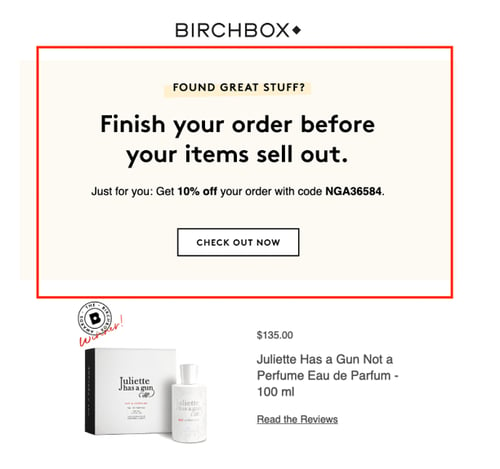 personalized offer for customer after abandoned cart at birchbox