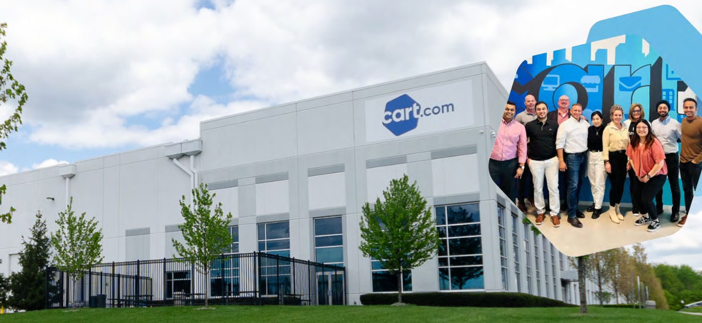 cart.com headquarters building and photo of cart.com customer success team