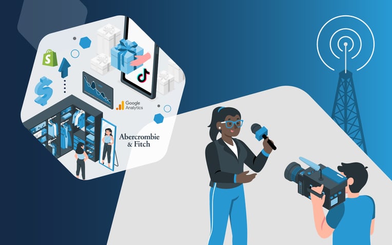 Anchor announcing current commerce and logistic industry news, including announcements from Abercrombie and Fitch, Shopify, TikTok, Google, and more