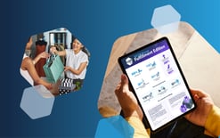 women at shopping boutique, ipad with cart.com bfcm fulfillment infographic on screen