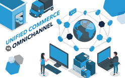 delivery truck and logistics graphics with text unified commerce vs omnichannel