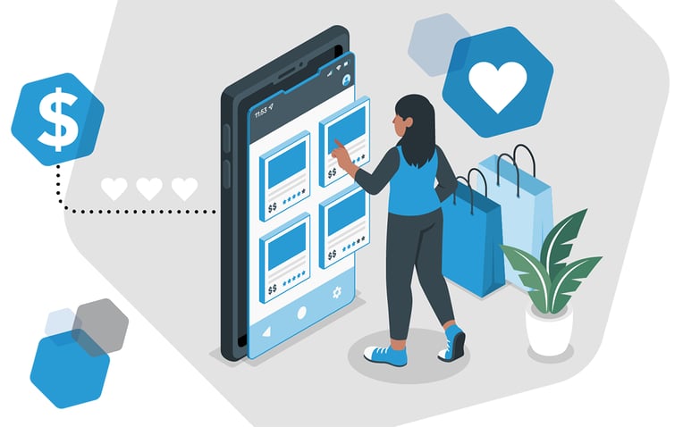 illustration of woman shopping on a mobile ecommerce website
