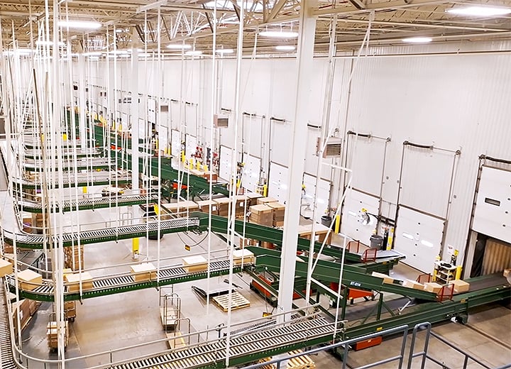 receiving stations inside a multiclient retail fulfillment warehouse