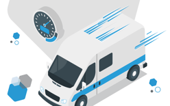 clock and van representing the need for fast delivery to meet customer expectations