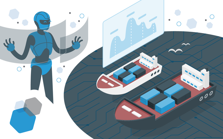 AI robot and shipping transport symbolizing supply chain and logistics AI