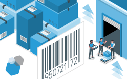 large item sku barcode, fulfillment warehouse staff, large shipping boxes
