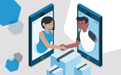 two people shake hands over packages