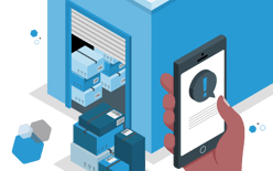 warehouse building filled with packages and hand with screen and exclamation point, representing the need for a strong order fulfillment capacity planning strategy