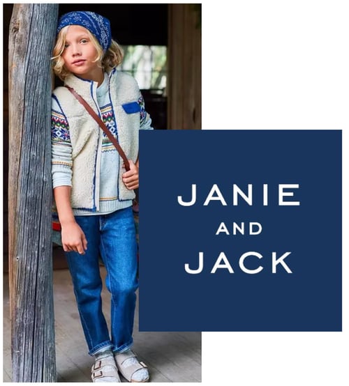 janie and jack logo and image of child wearing brand clothing