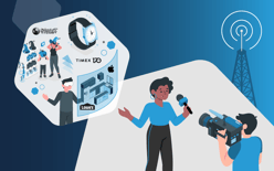 news anchor reporting trending news, including Apple Vision and Lowe's, Timex and halloween