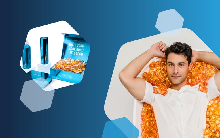 laundry sauce ecommerce kit, man surrounded by laundry detergent pods