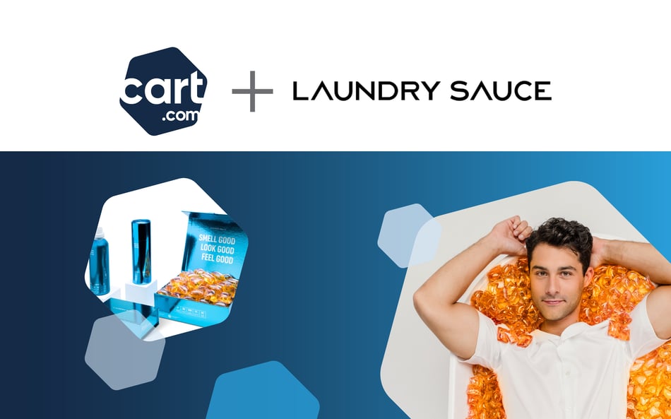 cart.com logo, laundry sauce logo and products