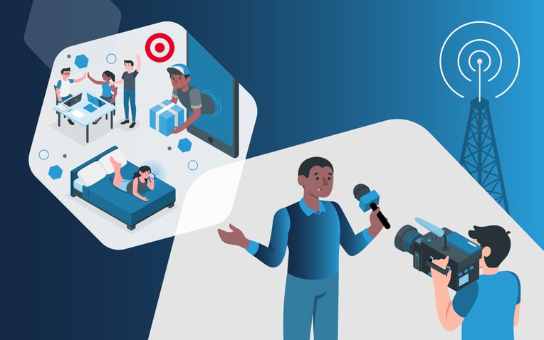news anchor reporting on Target same day delivery and Ashley furniture mattress acquisition