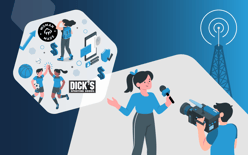 woman news anchor reporting on dicks sporting goods, woman made brands