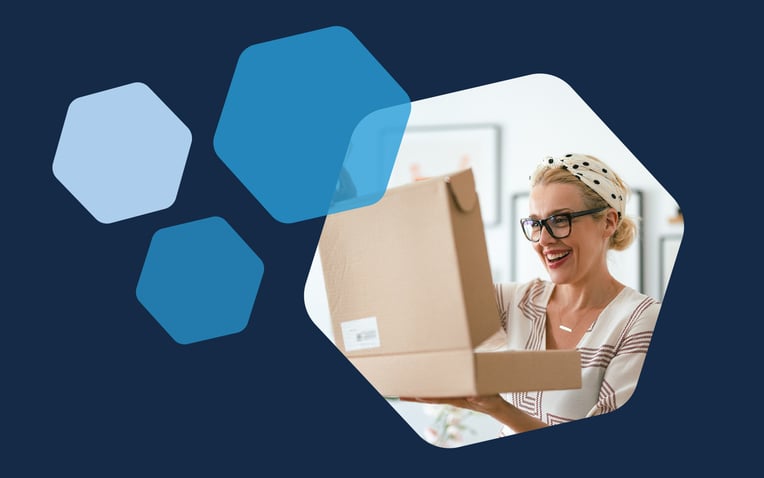 woman opening package