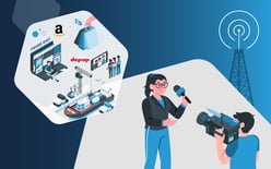 news anchor announcing news about Amazon prime day, port strikes, Depop and other commerce brand trending news stories
