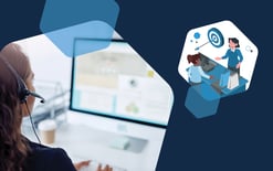 woman with headset on computer and hexagon with customer service and shopper with target, representing steps to implementing an omnichannel retail customer service strategy