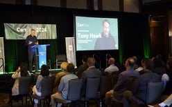tony hawk speaking on stage in front of audience at CartCon event June 2024