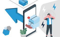 illustration of returns management staff distressed by ecommerce order returns