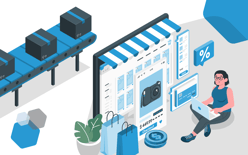 consumer shops with ecommerce fulfillment, packages behind the scenes
