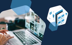 laptop computer with images and hex with tablet and product listing images, representing the importance of website and storefront optimization in 2025 to increase growth and sales